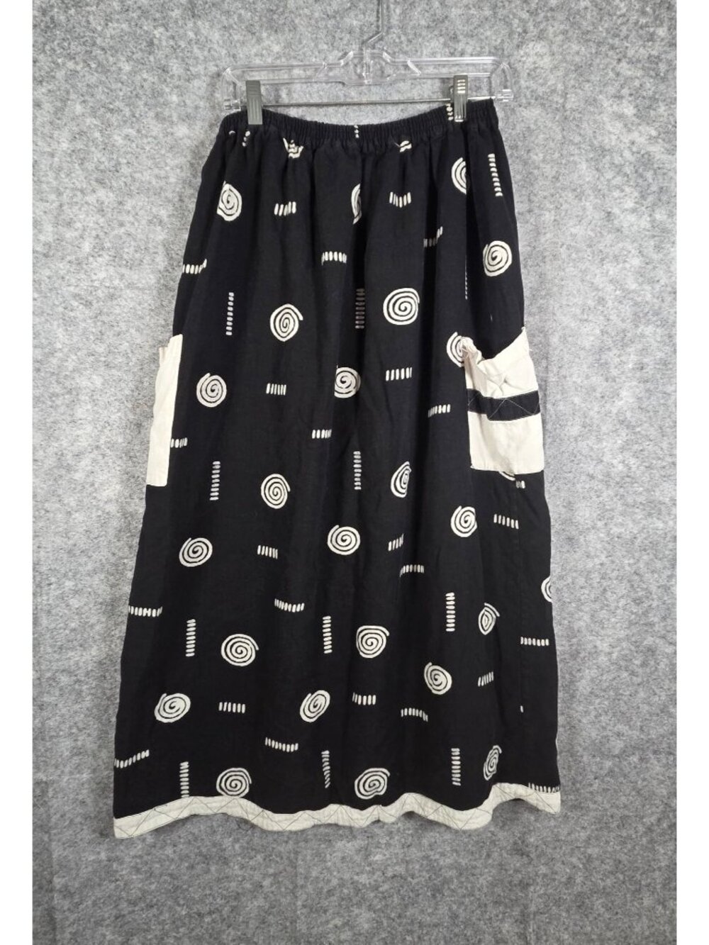 Simple People Midi Skirt Black Polka Dot Stripe Button Front Lagenlook Size L - Picture 6 of 11